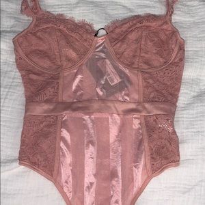 Shape Dusty Pink Lace Mesh Stripe Bodysuit